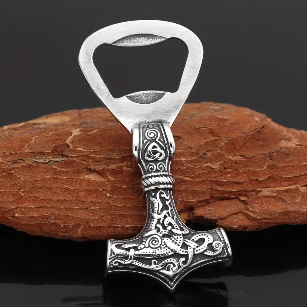 1pcs Vikings Hammer Bottle Opener For Men Norse Viking Braid Bracelet Mjolnir Keychain, For Party Pub Bar Gifts Wine Corkscrew Beer Beverage Wrench