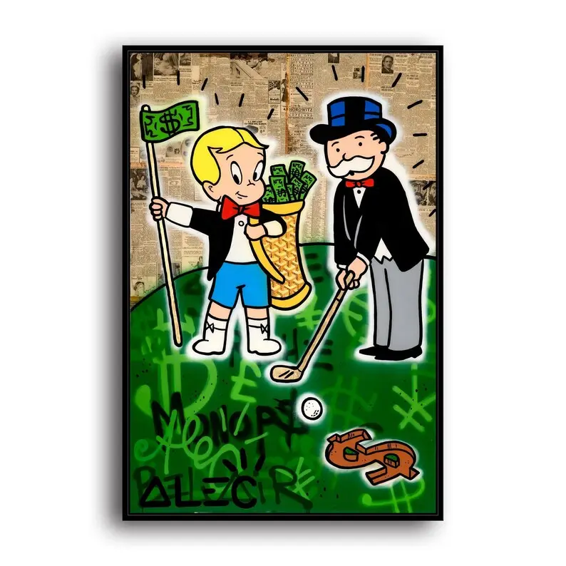 Alec Monopoly “Playing Golf” Waterproof Vinyl Fabric Art Print, Unframed Wall Decor