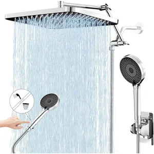 13" Rainfall Shower  with Handheld Combo, Dual Waterfall Showerhead Button  by Handheld, Rain Shower  with 3-Modes Wand, Adjustable Extension Arm, 71 Inches Stainless Steel Hose(Chrome)