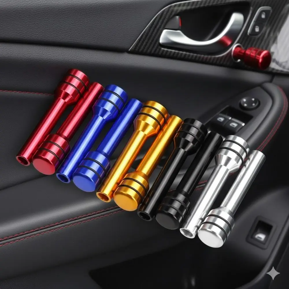 Premium Aluminum Car Door Lock Knob Cover - Automotive Universal Upgrade for Trucks & Vehicles, Durable Anti-Slip Pull Pin Design, Interior Enhancement & Maintenance Accessory for Front & Rear Doors, Car Interior Decoration, Car Accessories