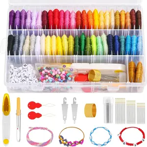 488 count String Bracelet Making Kit, Friendship Bracelet String Kit with 50 Skeins Embroidery Floss  Stitch Thread, 400 count Friendship Bracelet Beads, 37 count Embroidery Tools
