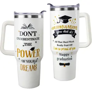 "Power of Your Dreams" 40oz Graduation Tumbler with Handle & Straw |   Class of 2026 Congrats Grad Gift for Her Him, "Proud of You" Inspirational College High School Graduate Present, Insulated Travel Mug Iced Coffee