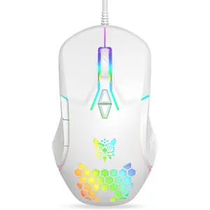 Wired USB Mouse, Computer Mouse with RGB Lighting, 4 Adjustable DPI, Ergonomic Optical Office Mouse, 7 Buttons Corded Mice for Window/PC/Laptop/Desktop/Mac/Chromebook, White