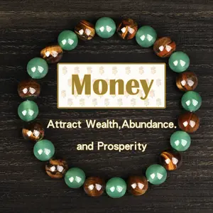 GleamJoy S 1pc Money Attraction Bracelet with Green Aventurine & Tiger Eye - Solid Unscented Prosperity & Wealth Amulet for Birthday, Anniversary, Summer Vacation & Theme Parties Jewelry Charms Abundance