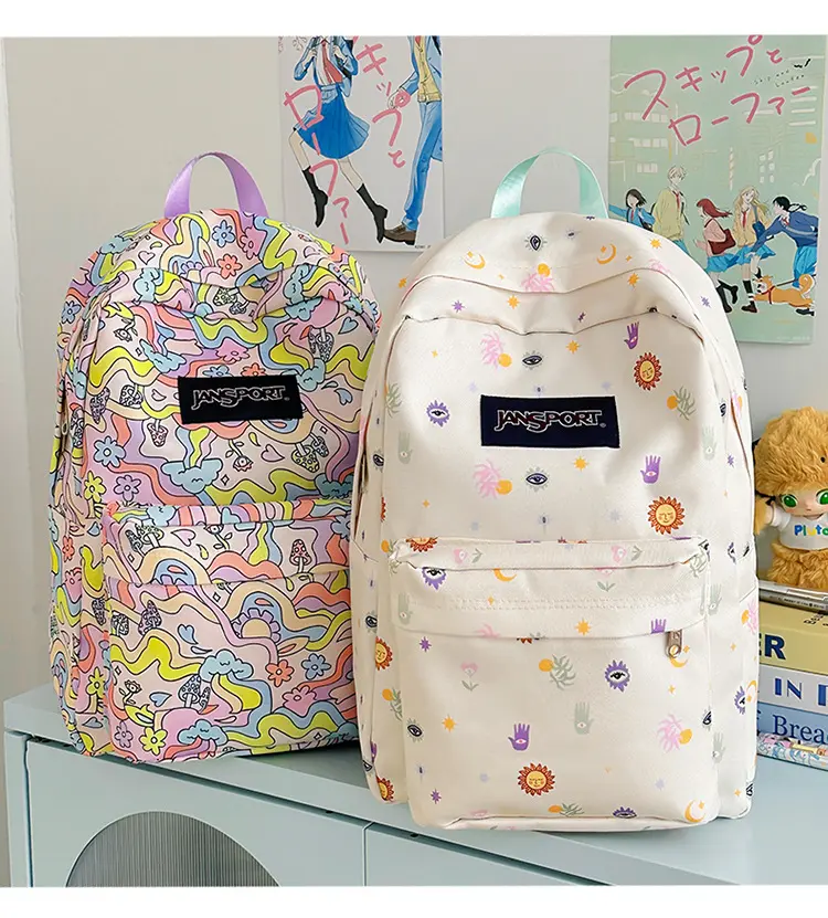 Cute Ladybug Print Oxford Backpack 20-35L Large Capacity Casual Student Daypack Fit 14 Inch Laptop Lightweight Travel School Bag For Teen Girls Women