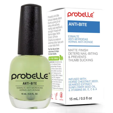 Probelle Gentle Nail Care Anti-Bite Deterrent Liquid Matte Polish - Unisex 3+ Ages Thumb Guard Treatment, Bitter Taste, Calcium-Infused, Marine Algae & Horse Chestnut, 0.5 fl oz (15 ml)