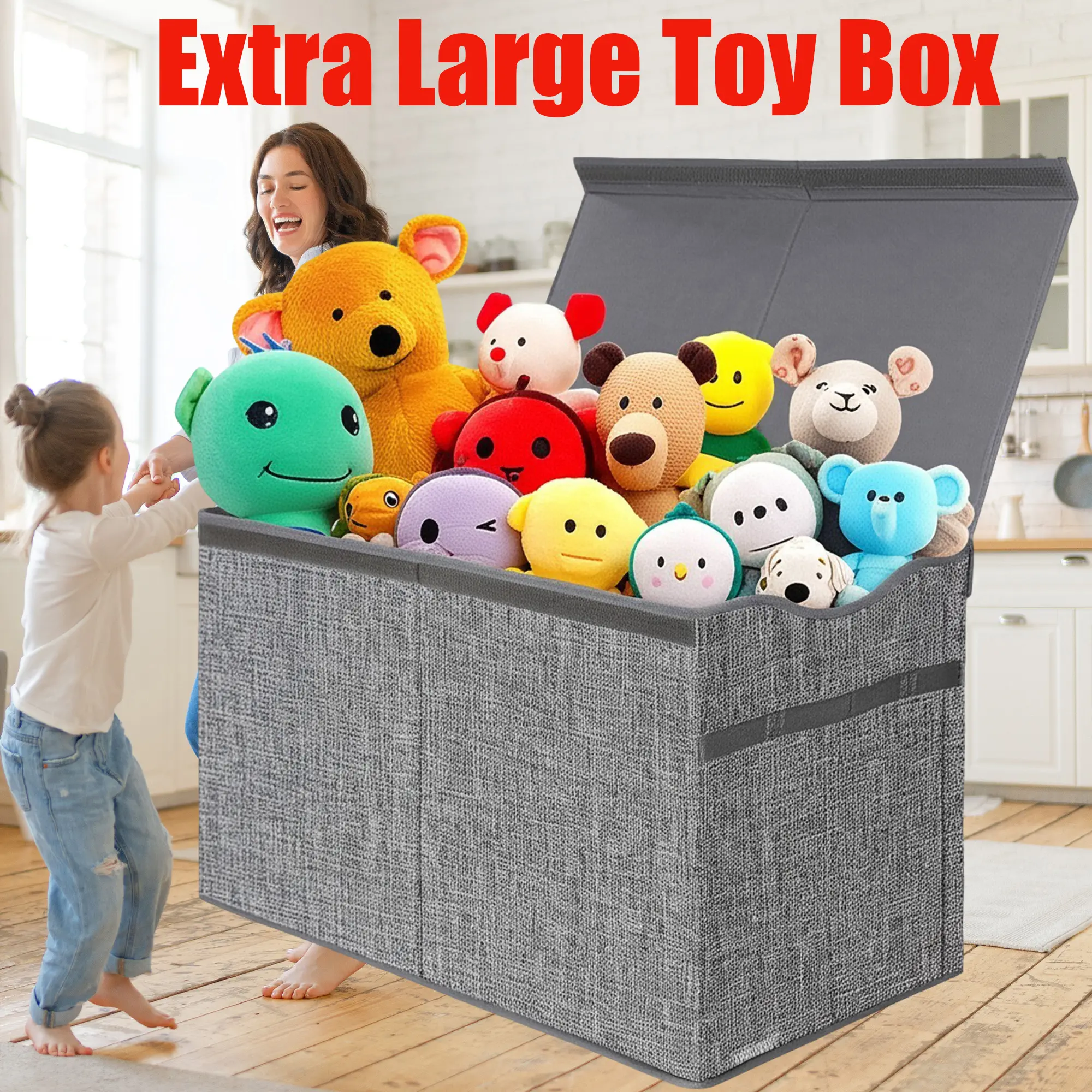 OLIMELA Classic Linen Collapsible Storage Bin - Sturdy, Extra Large Lightweight Decorative Toy Box with Lid for Nursery Organization, Playroom Use