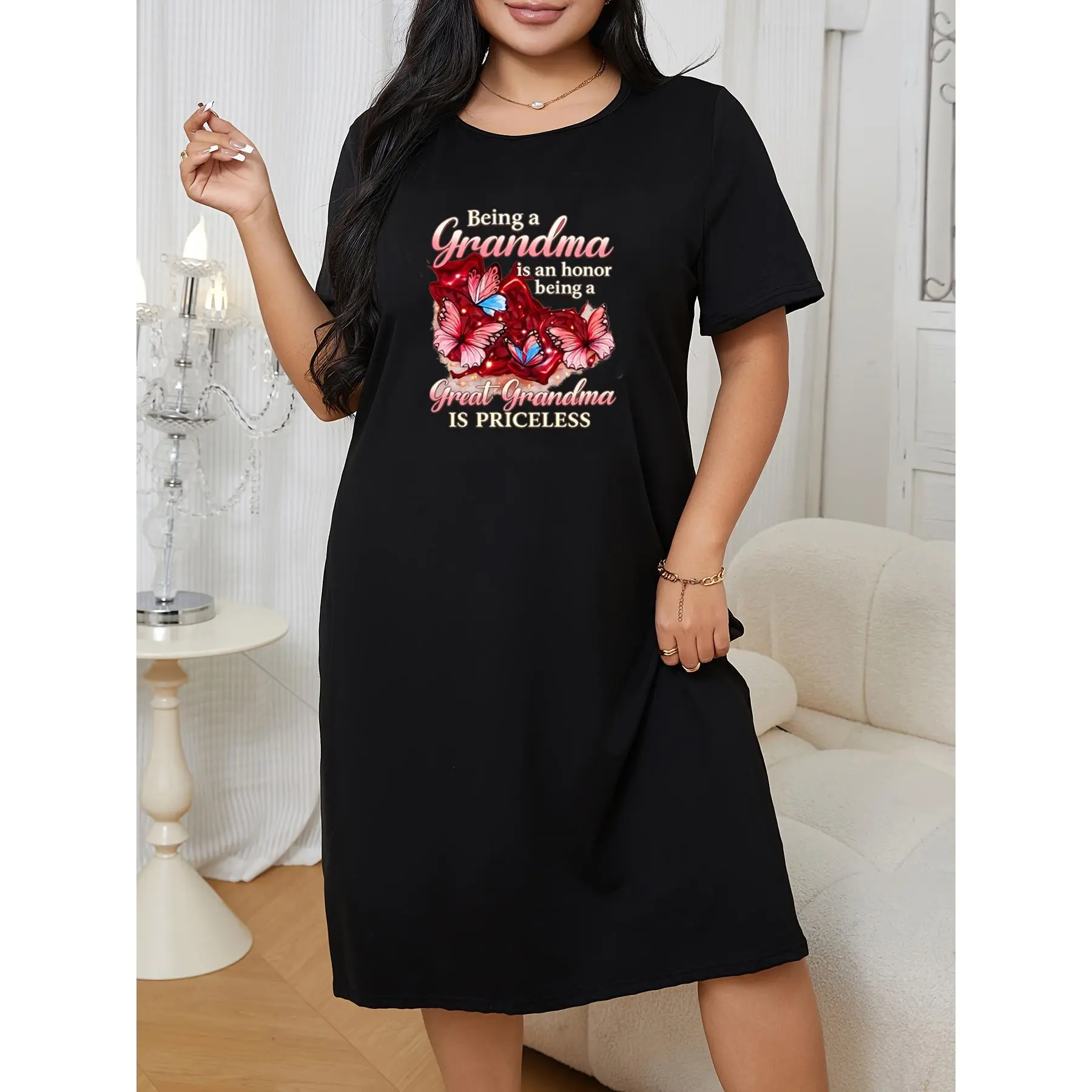 ladies t shirt night dress Oplxuo Nightgown for Woman Cute Cat Printed T-Shirt Dress Short Sleeve Sleep Shirt Summer Crewneck Tunic Tops Sleepwear, Women's, Size: Medium, Blue