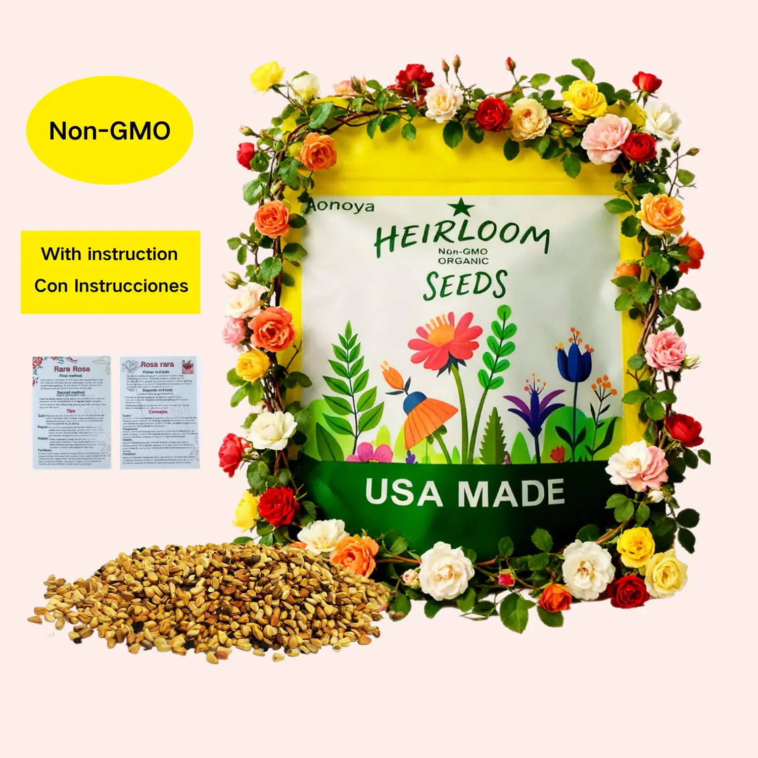 Rose Seeds(200/1000 seeds)-Heirloom and varieties for the home garden, non-GMO, easy-to-grow beautiful perennial flowersMaintenance Long Blooming Period
