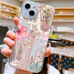 Personalized Cross & Virgin Mary Pattern Transparent Tpu Cellphone Case, Cover, Anti-Drop Protection Fingerprint Proof, Fits iPhone 16 15 14 13 12 11 Pro Maxxr 17 Air Series