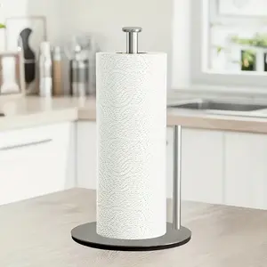 Stainless steel tissue holder | Silver kitchen tissue storage container, with a heavy base and countertop roll dispenser