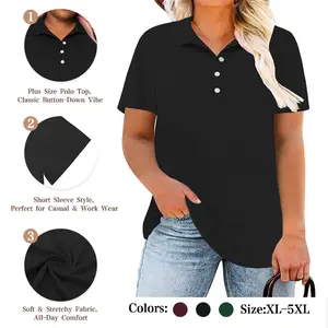 VOGARCE Plus Size Polo Shirts for Women Casual Button Down Collared Top Short Sleeve Comfy Stretch Work Shirt, Business Casual Blouse DPS1107