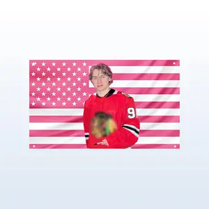 Connor Bedard v2 Pink USA Flag | Blackhawks Hockey Wall Tapestry | Team Connor Bedard Hot Aesthetic Dorm & Frat Decor hot actor wall art tv show tapestry