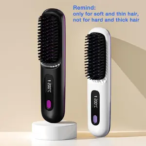 Portable Cordless Hair Straightener Brush, 2-in-1 Curling & Straightening Hair Iron, USB-Rechargeable Adjustable Hair Straightener for Home, Office, School or Travel