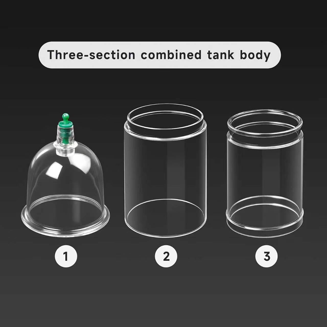 3-piece Joint Cupping/Suction Cup Set, with a powerful vacuum pump and shatterproof U-shaped cups, used for back massage and body relaxation – no batteries included, suitable for both men and women for body management