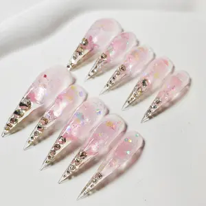 JmDrnails Dragon Claw Nails 10 Pcs Handmade Acrylic Press on Nails Holographic Glitter & 3D Crystal Accents | Salon-Quality Statement Nails