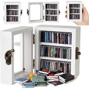 Bookshelf Mini Book  Display Stand a Miniature Library Equipped with 60 Mini - Books is an Ideal Decorative  for Book Enthusiasts (White)
