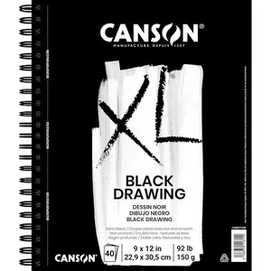 XL Series Drawing Paper, Black, Wirebound Pad, 9x12 inches, 40 Sheets (92lb/150g) - Artist Paper for Adults and Students - Colored Pencil, Ink, Pastel, Marker