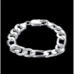 8" Mens 925 Sterling Silver 12mm Figaro Cuban Flat Link Chain Bracelet #BL429