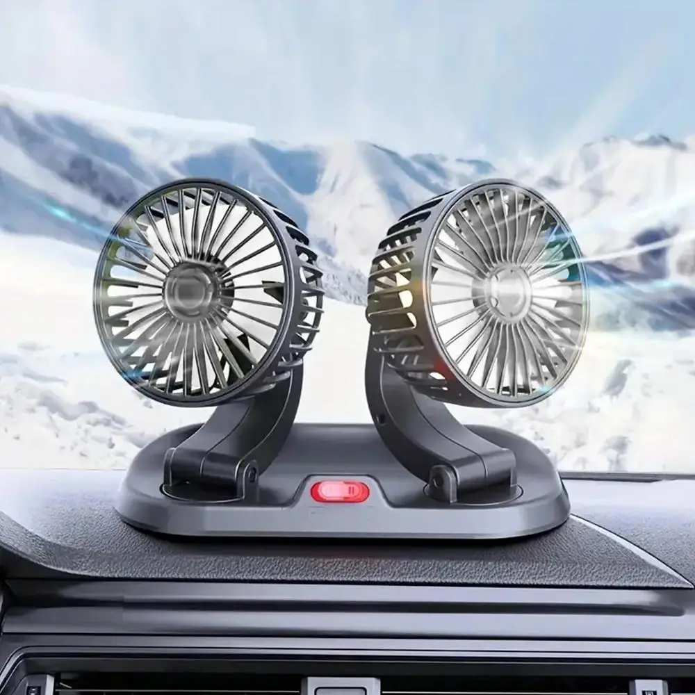 2-speed Dual-head Car Fan, 360° Rotatable Car Cooling Fan with Parking Sensors, USB Powered Adjustable Airflow Car Fan, Ideal Summer Gift