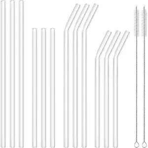 12 count  Glass Straws - Size 10.5"x8mm,8.5"x8mm,Including 6 Straight and 6 Bent Clear Glass Straws with 2 Cleaning Brush for for Smoothies, Coffee, Juice, Sodas,