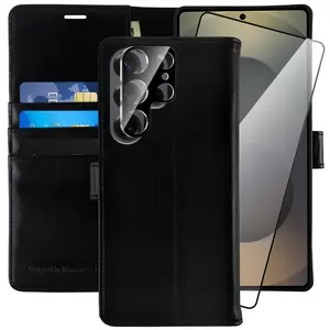 MONASAY Wallet Case Fit for Samsung Galaxy S26/S25/S24/23/22/21/20/PLUS/ULTRA/FE，[Lens & Glass Screen Protector][RFID Blocking] Flip Folio Leather Cell Phone Cover with Credit Card Holder