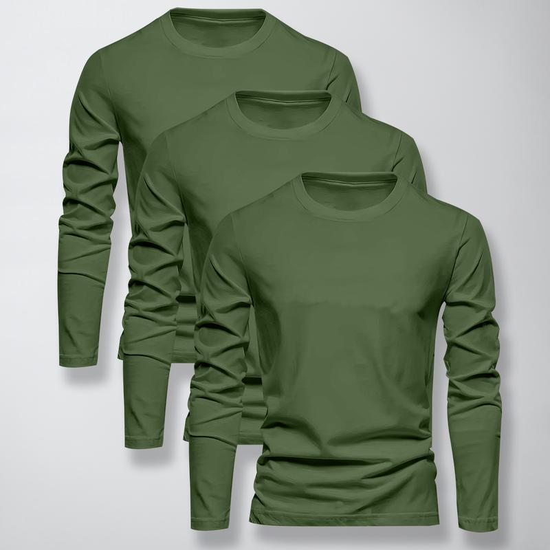 Men's Long Sleeve T-Shirt 3-Pack - Breathable, quick-dry fabric is perfect for gym workouts, morning runs, or outdoor activities, keeping you dry and comfortable. Ideal for activewear and casual wear. Men's fitness apparel.