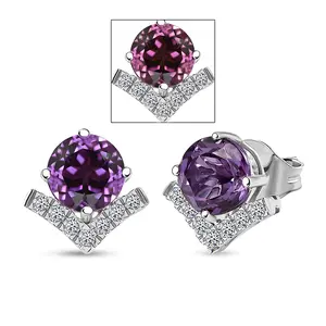 AAA Luxuriant Lab Grown Purple Sapphire and G-H SI Lab Grown Diamond 4.22 ctw Earrings in 10K White Gold Christmas Gifts
