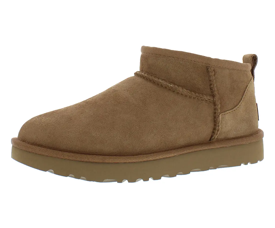 UGG Women's Classic Ultra Mini Ankle Boot, Suede Sheepskin Slip-On with Plush Wool Lining, Comfortable Casual Footwear