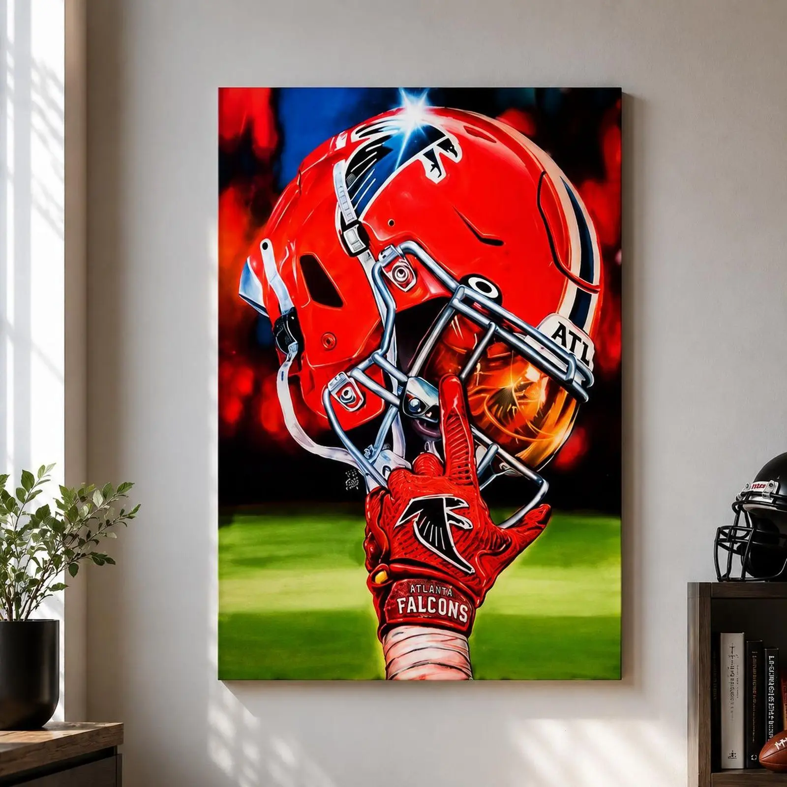 Vibrant Red Helmet Football Poster, Atlanta Sports Wall Art, Football Fan Gift Print, Men's Room Sports Decor, Bedroom Home Art UNFRAMED
