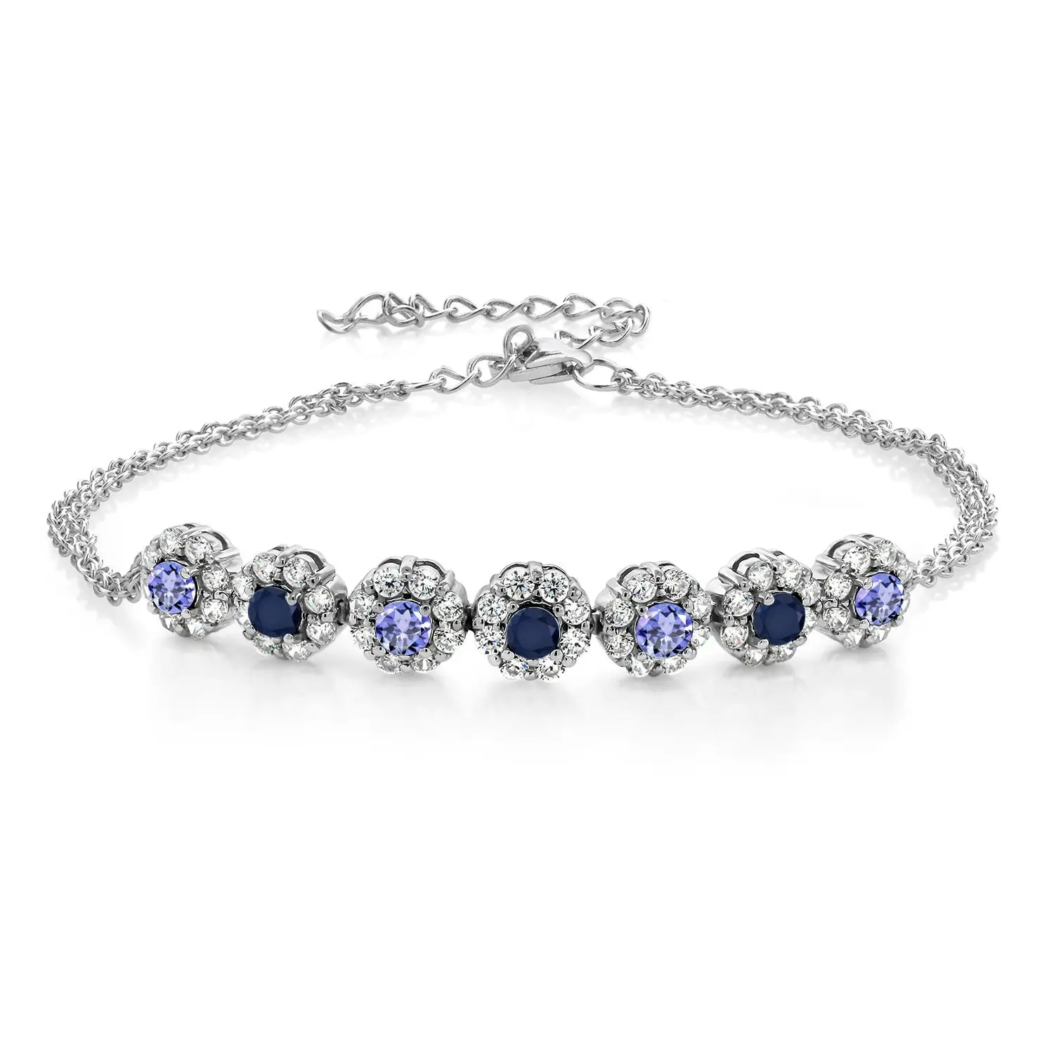 1.47 Cttw Blue Tanzanite Blue Sapphire and White Zirconia Tennis Bracelet For Women | 925 Sterling Silver | 925 Sterling Silver | Gemstone December Birthstone | 7 Inch with 2 Inch Extender