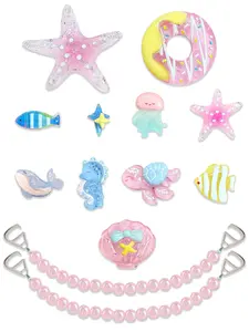 13 Pcs Dreamy Ocean Style Resin Shoe Buckles, Pearl Chain Donut DIY Shoe Accessories, Shoe Charms, Trendy Footwear Decorations for Stylish