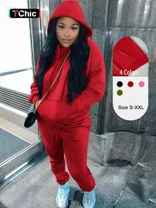 Two-Piece Set Women's Solid Raglan Sleeve Hoodie & Drawstring Waist Sweatpants, Casual Long Sleeve Hooded Sweatshirt & Jogger Pants for Fall & Winter, Women's Clothes for Daily Wear, Matching Clothing Set