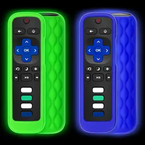 P-RDC05   (Pack of 2) Remote Cover Case for Roku TV Remote Control/Silicone Protective Sleeve Skin - Glow in The Dark (Green/Blue)