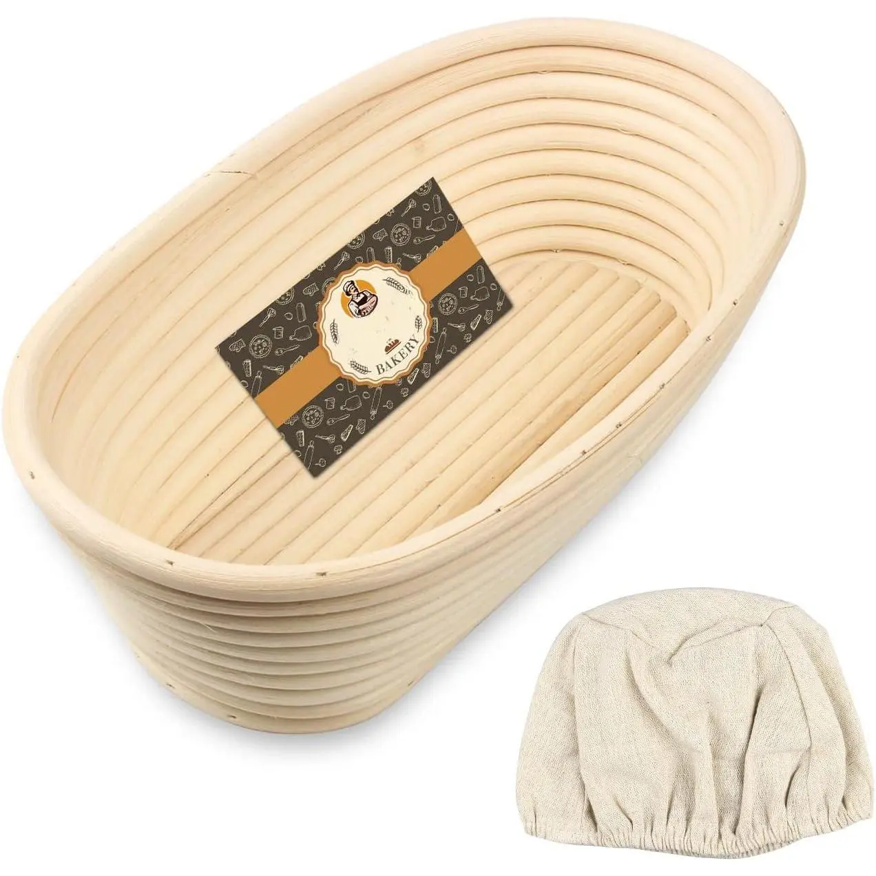 Oval Bread Proofing Basket Handmade Sourdough Baking Supplies Banneton Brotform with Cloth Liner for Baking(9.6 x 6 3 inches)
