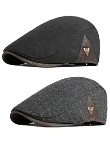 ZYNE 2 Pack Newsboy Hats for Men Flat Cap Adjustable Breathable Irish Cabbie Ivy Driving Hunting Hat Flat Bill Hat