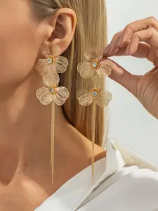 Boho Style Rhinestone Ginkgo Leaf Earrings Set, Fashionable Fringe Dangle Earrings, Elegant Light Luxury Bohemian Jewelry for Women