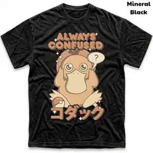 Men's and Women's T-Shirt, Vintage Always Confused Graphic Tee, Pokebon Psyduckk T-Shirt, Unisex Gift Manga Anime Tshirt, Gothic Grunge Y2K Emo Scene Amity Affliction Style Clothes Menswear Womenswear Streetwear