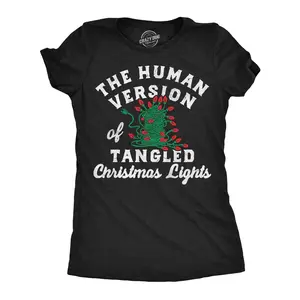 Womens Funny T Shirts The Human Version Of Tangled Christmas Lights Sarcastic Graphic Novelty Tee For Ladies Funny Womens T Shirts Cute Vintage Fashion Casual Ladies T-Shirt Gift Christmas Tops for Women Black -