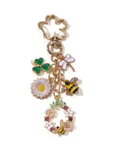 Bee Butterfly Cactus Flower Keychain, Floral Pattern Trendy Cute Keychain, Summer Fresh Delicate Style Car Bag Hanging Ornament Gift, 1 Piece