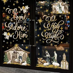 Christmas Window Clings 6 Sheets Jesus Nativity Window Stickers Decals Double-Sided Christmas Glass Window Decoration for Xmas Home Kitchen Office Decor Winter Holiday New Year