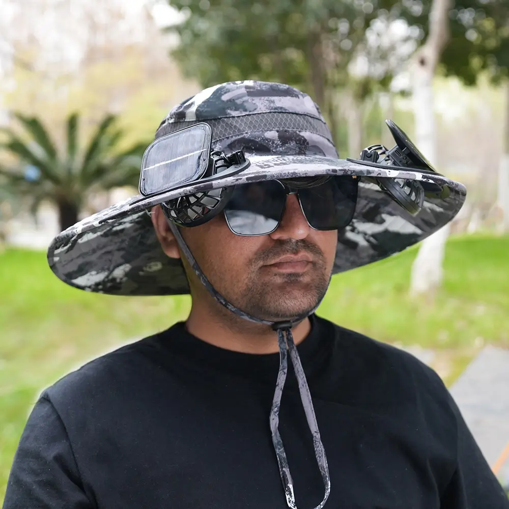 Wide Brim Solar Fan Hat, Hat with Fans Solar Power, Removable & USB Charging Fan Bucket Hats for Men Women Outdoor Fishing