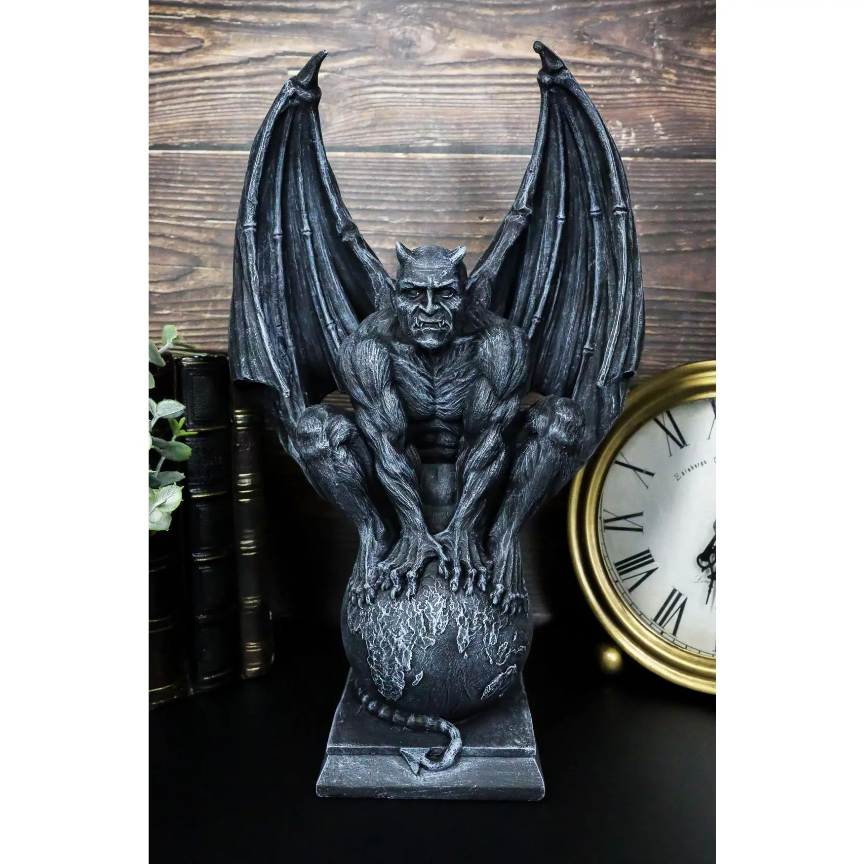 Devil's Carnal Grip On The World Lucifer Satan Crouching On The Globe Statue