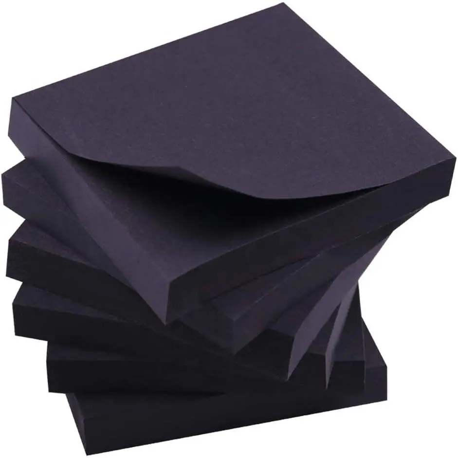 Black Sticky Notes, 6 Pads, 3 X 3 Inch, 100 Sheets/Pad, Self-Stick Notes Pads, Easy  Notes for Office, School,  (Black)