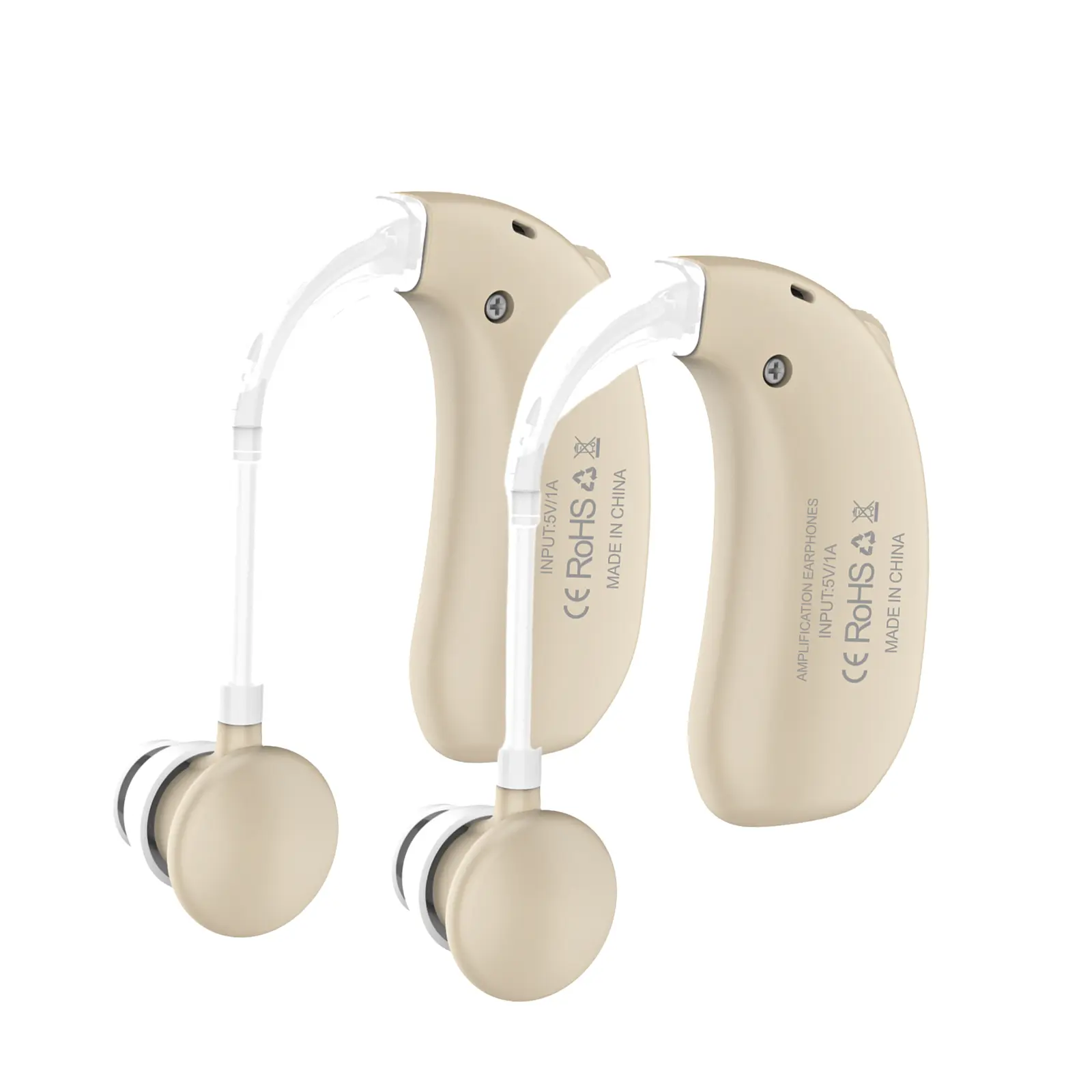 Senior Hearing Aid - High-power Behind-the-Ear Digital Amplifier with Noise Reduction Function (Beige/Desaturated Brown, 1 Pair)