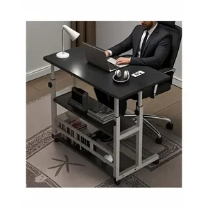 Adjustable Rolling Desk With Storage - Multifunctional Height-Adjustable Bedside Table With Wheels & Shelves For Home Office, Living Room, Study