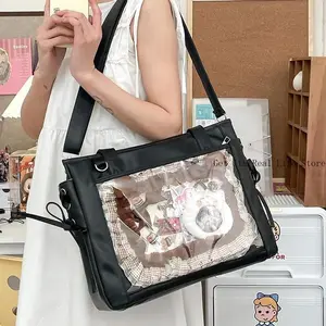 Italife New PU Luxury Large Ita Bag with Insert Women High Quality Big Clear Window Shoulder Bag Anime Pin Display Girl Bow H203