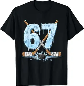 100% Cotton 67 Hockey Drip Number Funny Meme Style Boys Graphics T-Shirt