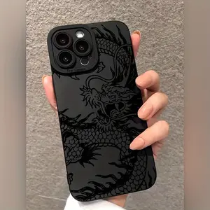 The Chinese Dragon, Long And Black, Is A Matte Anti-drop TPU Lens Protective Phone Case Suitable For Iphone 15/14/13/12/11/7/8.