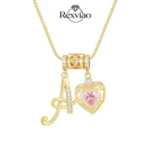 Rexviao Women’s Initial & Cubic Zirconia Heart Pendant Necklace | Casual & Versatile | Sweet Style | The Jewelry Choice for Everyday Wear and Garden Parties | Chain Length 18 + 2 Inches